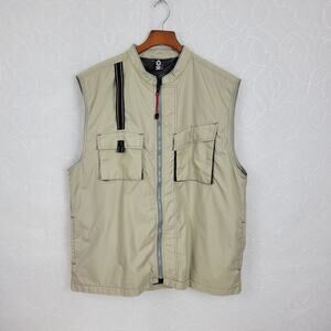 AMAX Mens Fishing Vest Large Tan Full Zip Pockets Nylon Water Resistant